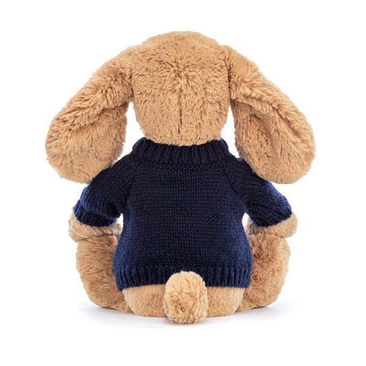 Bashful Toffee Puppy With Personalized Navy Jumper - US 5587