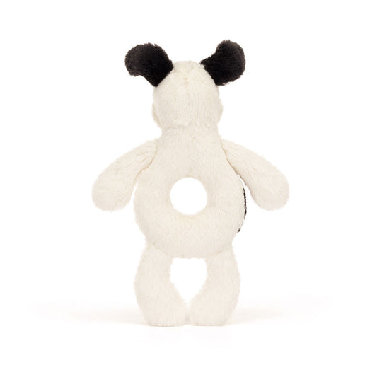 Bashful Black & Cream Puppy Ring Rattle - US 6079