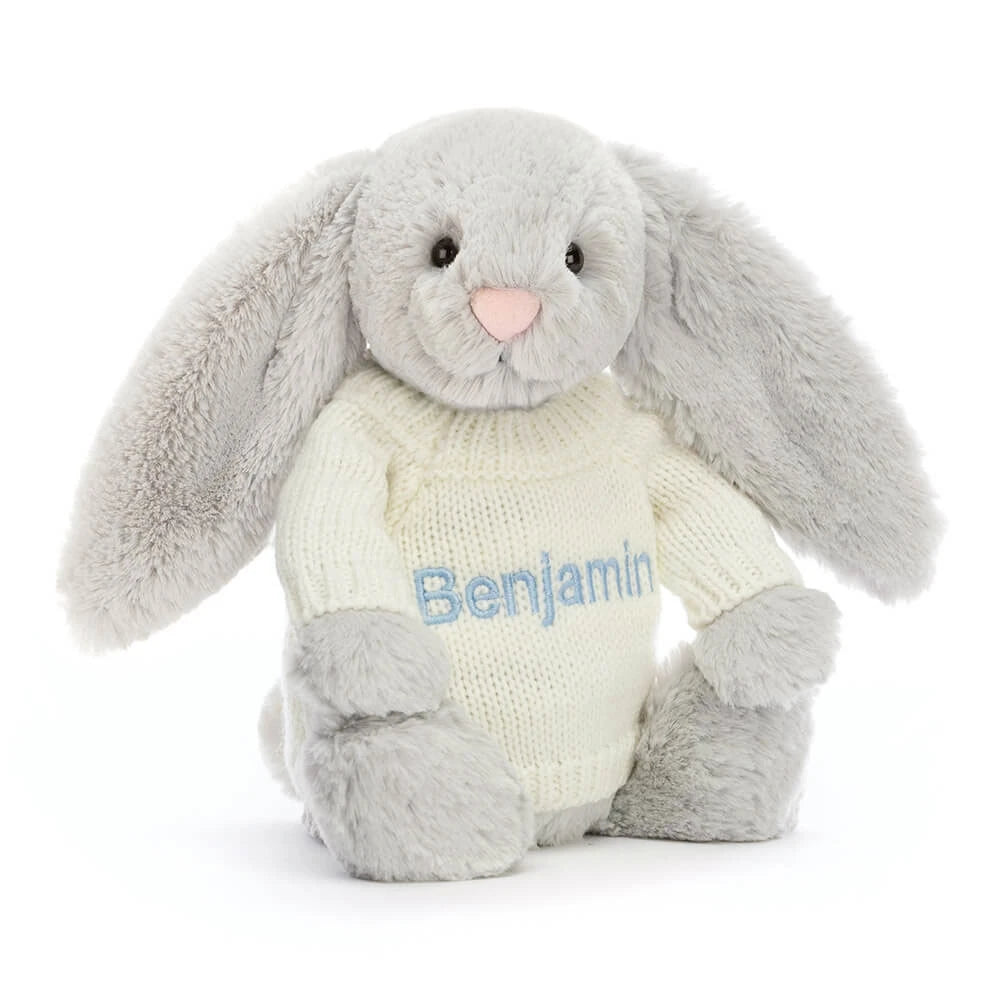 Bashful Silver Bunny With Personalized Cream Jumper - US 4175