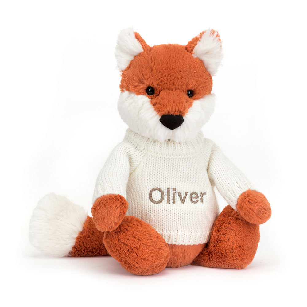 Bashful Fox Cub With Personalized Cream Jumper - US 3852