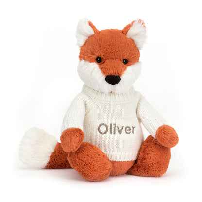 Bashful Fox Cub With Personalized Cream Jumper - US 3852