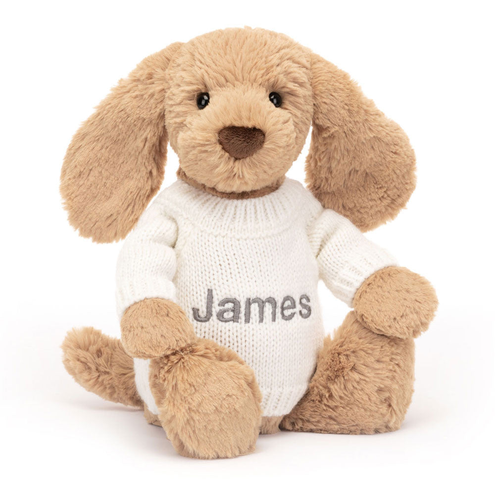 Bashful Toffee Puppy With Personalized Cream Jumper - US 9206