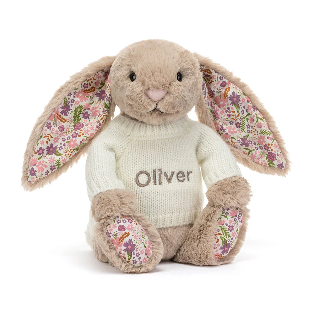 Blossom Beige Bunny 'Petal' With Personalized Cream Jumper - US 1322