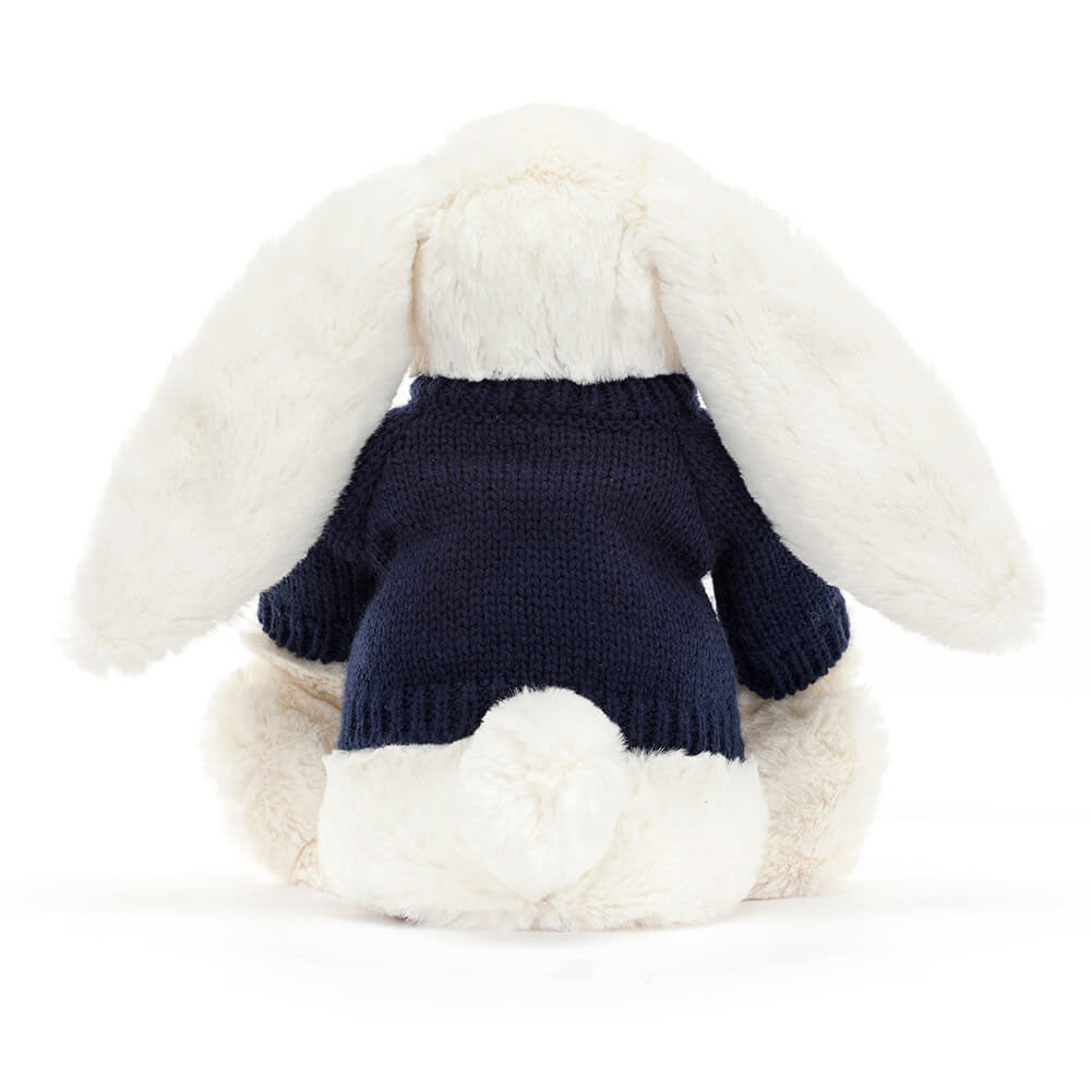 Bashful Cream Bunny With Personalized Navy Jumper - US 7556
