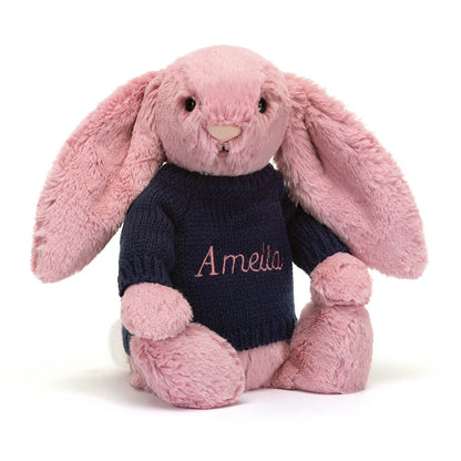 Bashful Tulip Pink Bunny With Personalized Navy Jumper - US 3747
