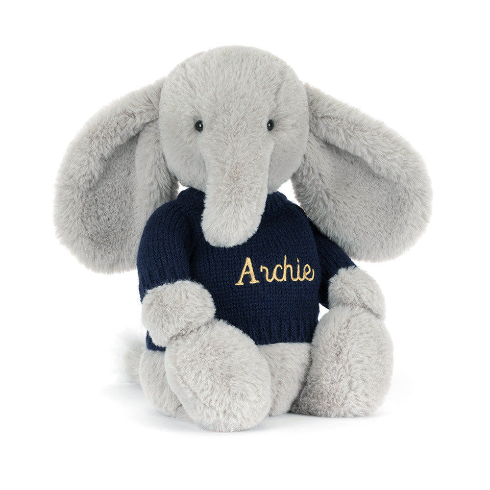 Bashful Luxe Elephant Thuddeus With Personalized Navy Jumper - US 8163