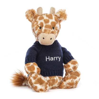 Bashful Giraffe With Personalized Navy Jumper - US 7323