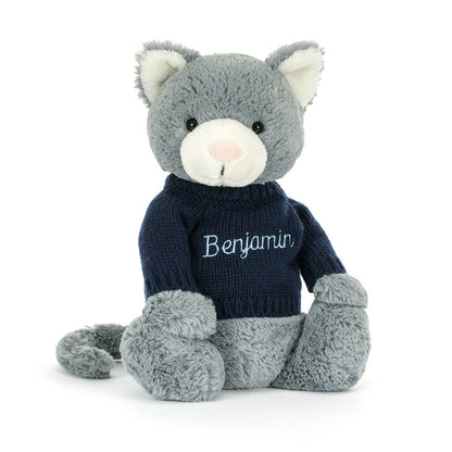 Bashful Kitten With Personalized Navy Jumper - US 8006