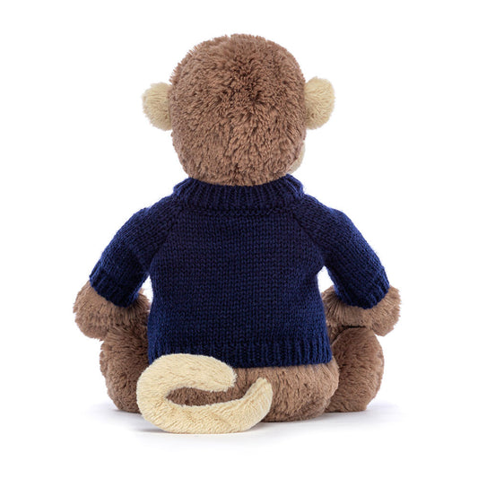 Bashful Monkey With Personalized Navy Jumper - US 0829