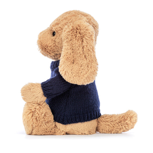 Bashful Toffee Puppy With Personalized Navy Jumper - US 5587