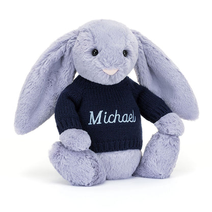 Bashful Viola Bunny With Personalized Navy Jumper - US 1677