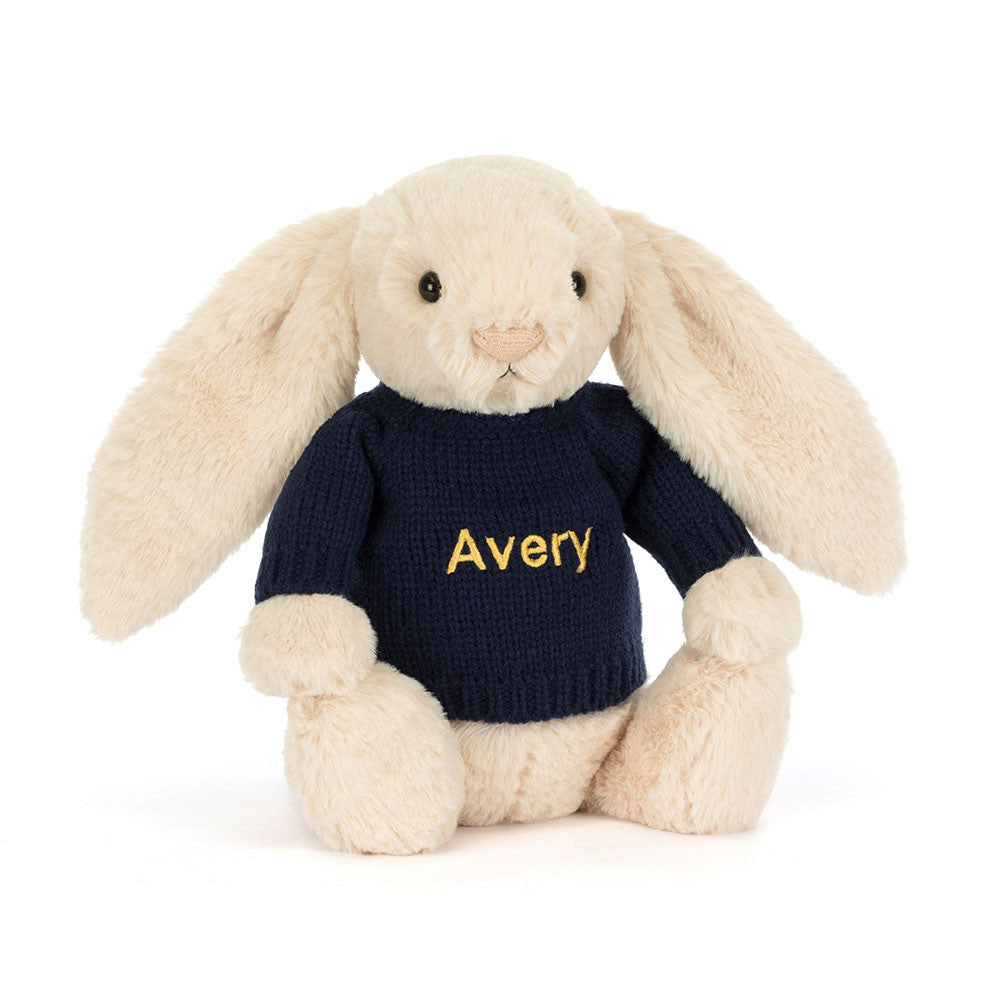Bashful Luxe Bunny Willow With Personalized Navy Jumper - US 3895