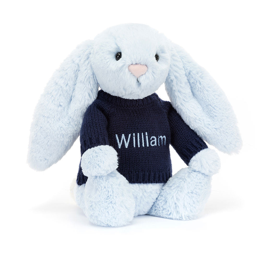 Bashful Blue Bunny With Personalized Navy Jumper - US 6472