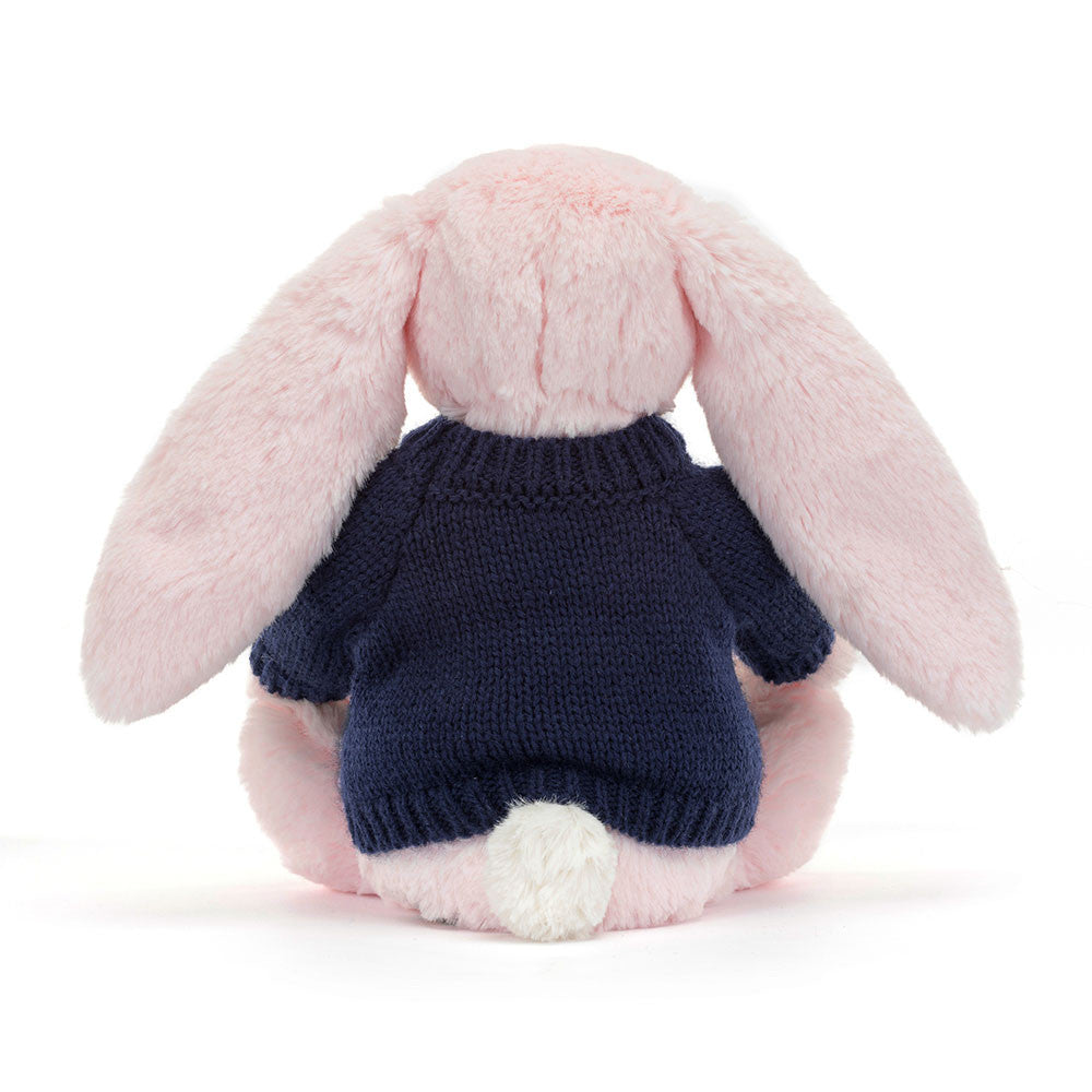 Bashful Pink Bunny With Personalized Navy Jumper - US 3060