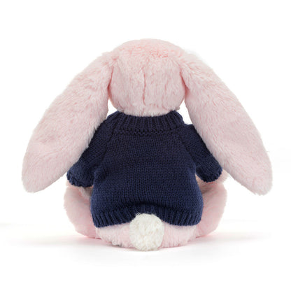 Bashful Pink Bunny With Personalized Navy Jumper - US 3060