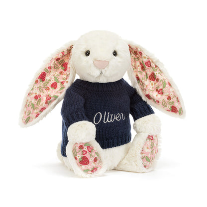 Blossom Cream Bunny 'Berry' With Personalized Navy Jumper - US 0848