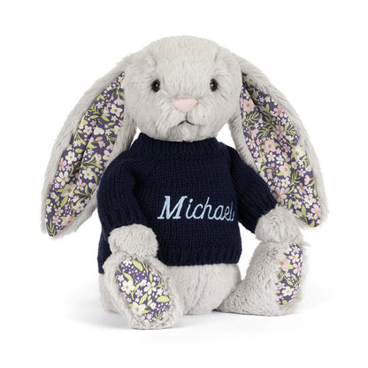 Blossom Silver Bunny 'Bloom' With Personalized Navy Jumper - US 1297