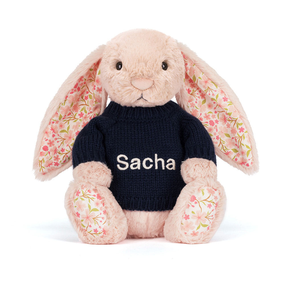 Blossom Blush Bunny 'Cherry' With Personalized Navy Jumper - US 7435