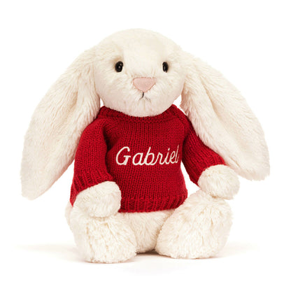 Bashful Cream Bunny With Personalized Red Jumper - US 3482