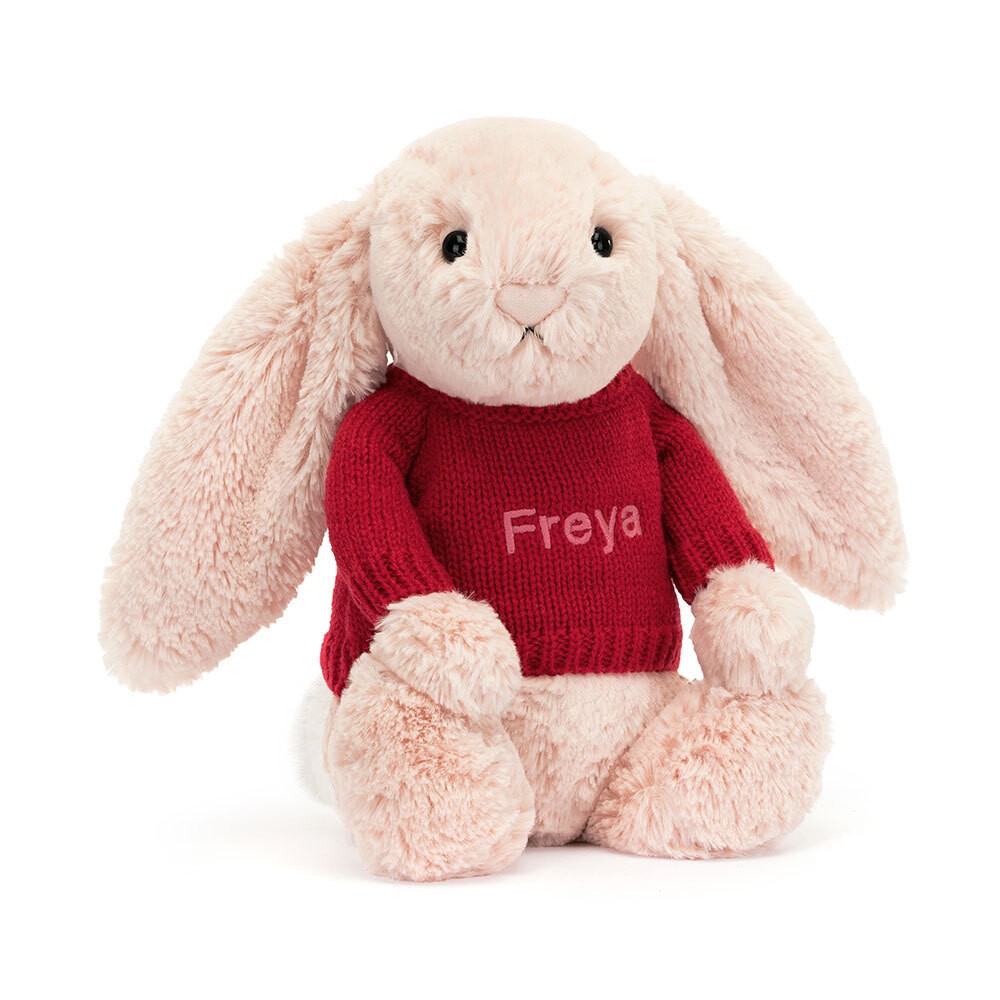 Bashful Blush Bunny With Personalized Red Jumper - US 8610