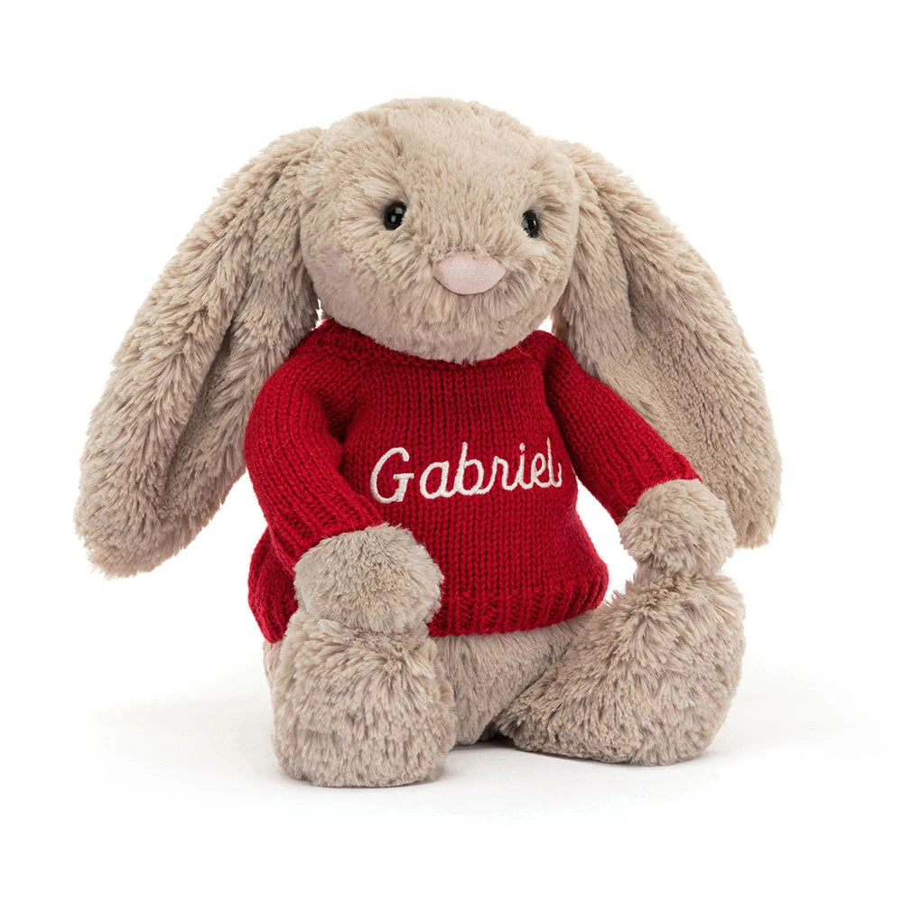 Bashful Beige Bunny With Personalized Red Jumper - US 1871