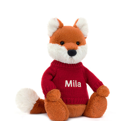 Bashful Fox Cub With Personalized Red Jumper - US 8873
