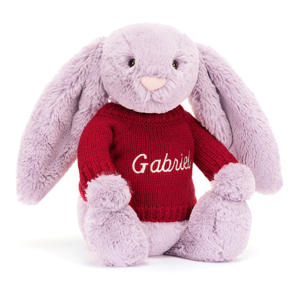 Bashful Lilac Bunny With Personalized Red Jumper - US 5265