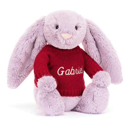 Bashful Lilac Bunny With Personalized Red Jumper - US 5265
