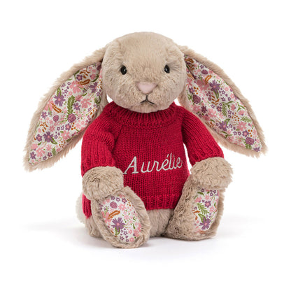Blossom Beige Bunny 'Petal' With Personalized Red Jumper - US 9734