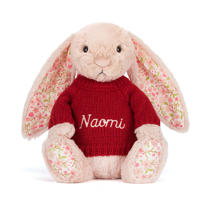 Blossom Blush Bunny 'Cherry' With Personalized Red Jumper - US 0212