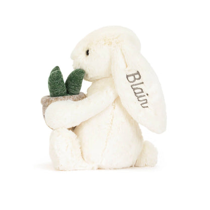 Personalized Cream Bunny With Plant - US 0491
