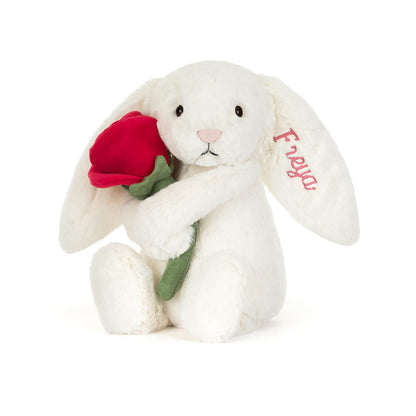 Personalized Cream Bunny With Rose - US 3079